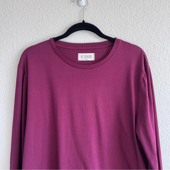 M.Singer Mens Long Sleeve Cotton Burgundy Tee - Picture 2 of 11